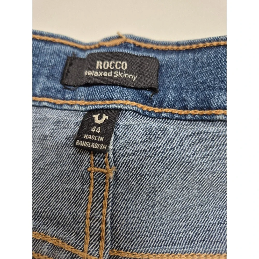 True Religion Rocco Moto Skinny Jeans Mens 44x32 Medium Wash Blue Distressed NWT